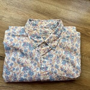 Faherty Hawaiian Shirt Mens Medium Short Sleeve Breeze Summer Floral Hemp Blend